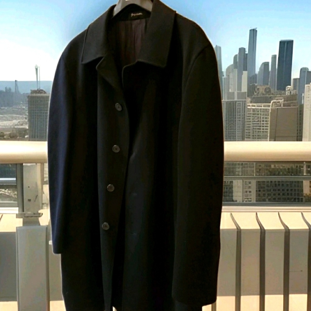 Men's 44L Black Wool Nordstrom 3/4 Length Trench Coat